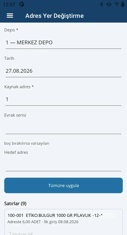 Depologi el terminali: raftan rafa adres değiştirme