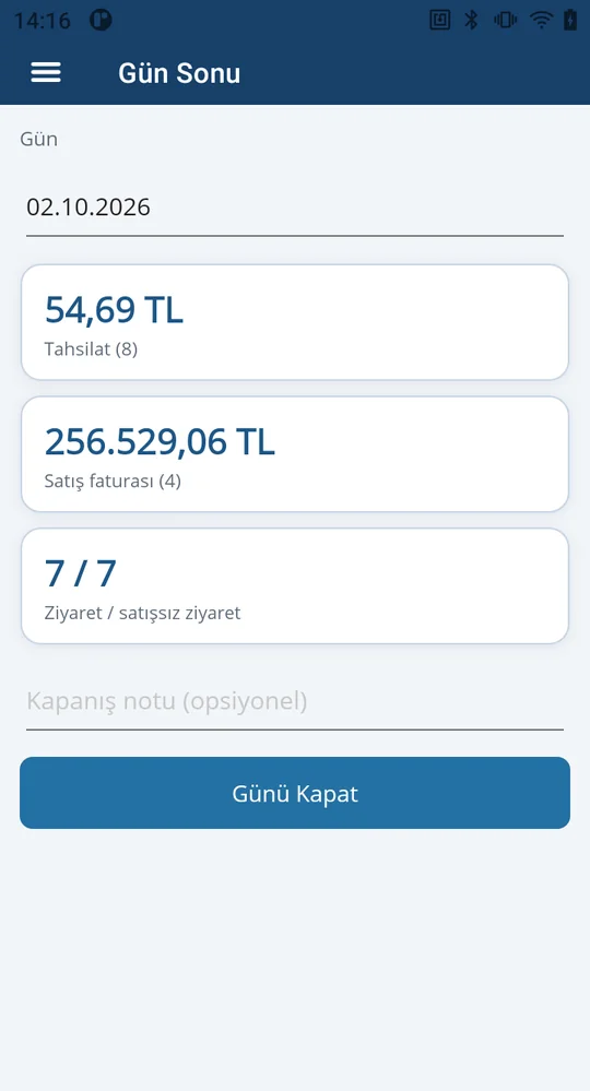 Depologi saha uygulamasında gün sonu kör sayım mutabakatı