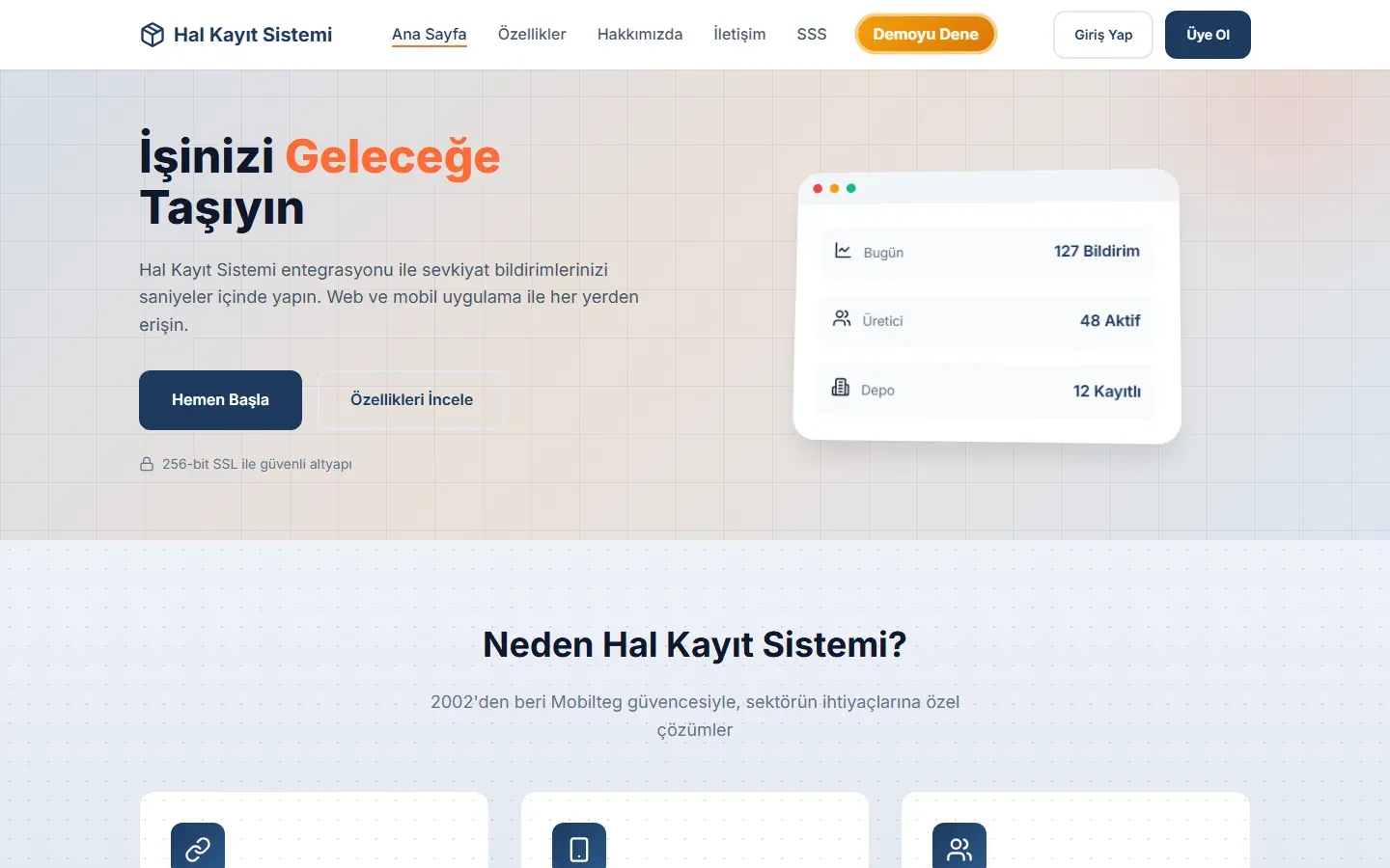 Hal Kayıt Sistemi web portalı giriş sayfası