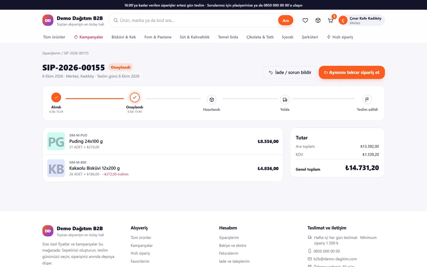 Mobilteg Saha B2B Mağaza sipariş takibi: hazırlık, yolda ve teslim adımları