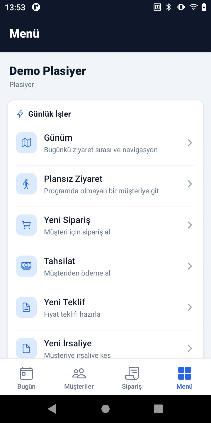 Mobilteg Saha Android uygulaması: rol bazlı ana menü