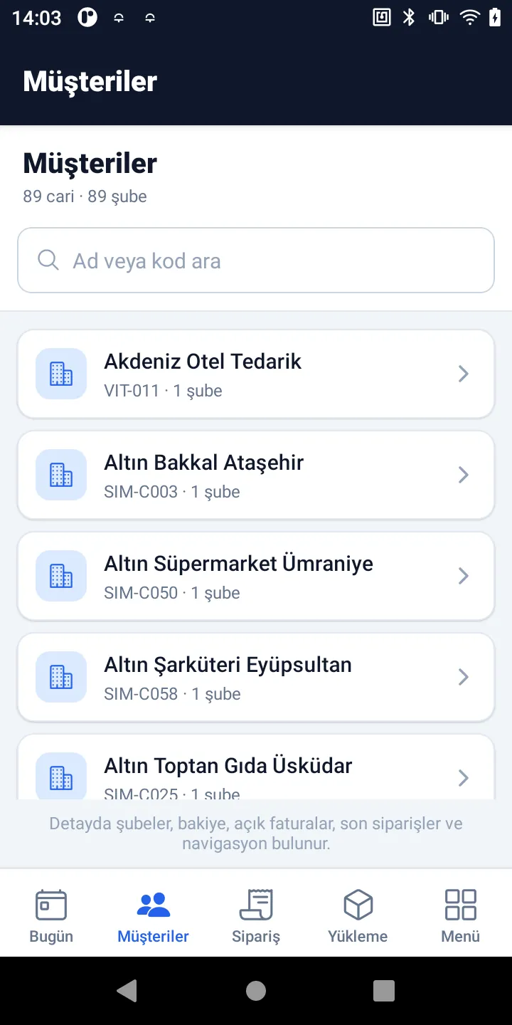 Mobilteg Saha: plasiyerin kendisine atanmış müşteri listesi