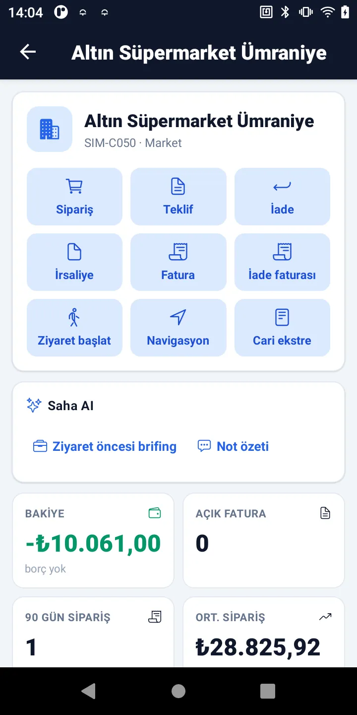 Mobilteg Saha telefon uygulamasında müşteri kartı